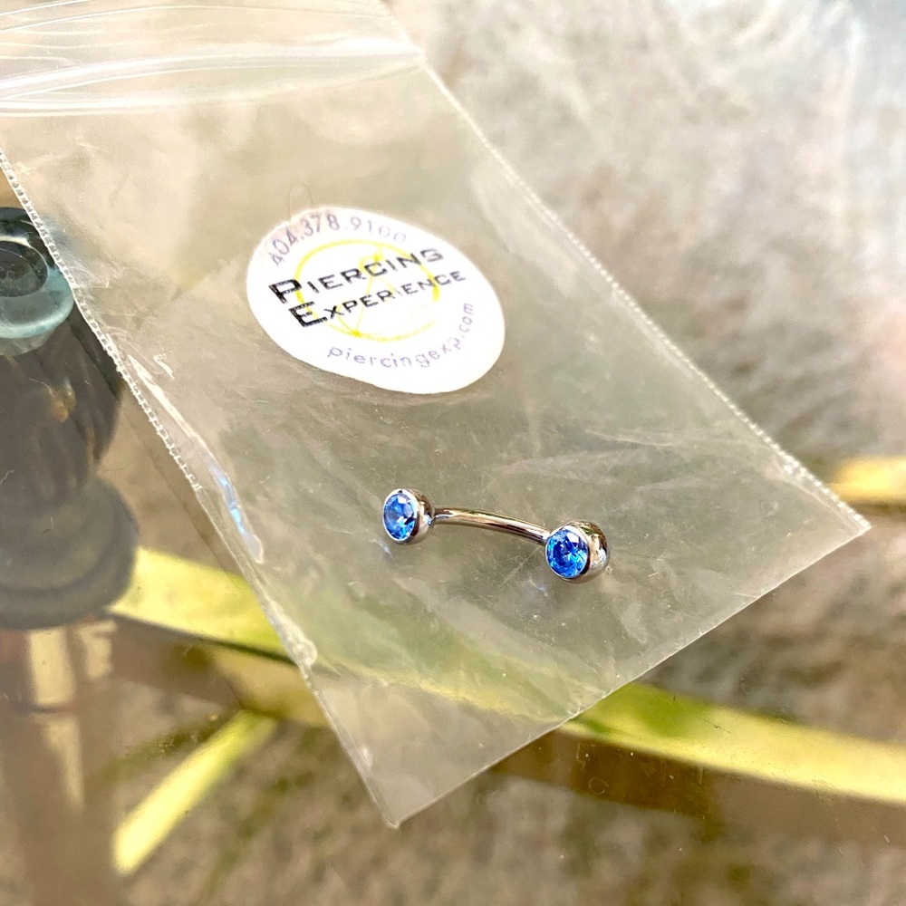 Silver Blue Crystal Belly Button Ring